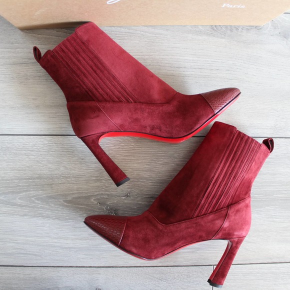 Christian Louboutin Me In The 90s Maroon Suede Booties 37.5 - Picture 7 of 15